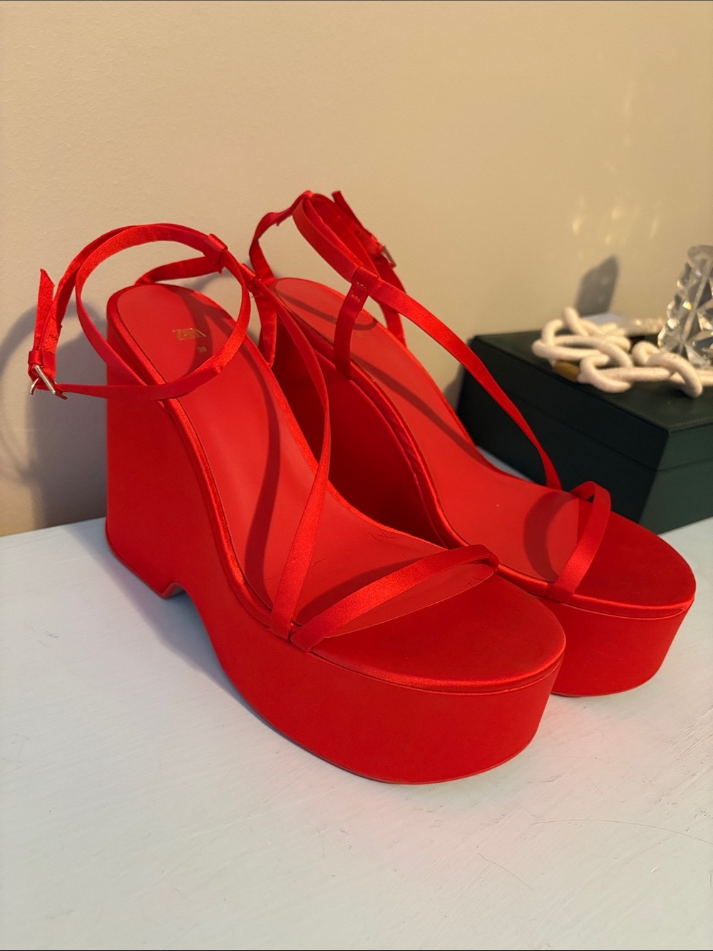 Zara Bright Red Platform Wedge Sandals